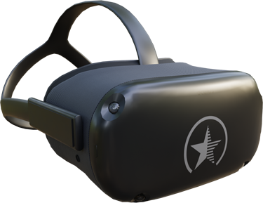 Dark grey virtual reality goggles with 5 star media logo on front