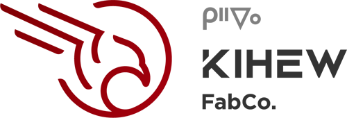 Kihew FabCo. logo in red, grey, and black