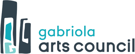 Gabriola Arts Council logo of two tall structures in dark grey and blue shades