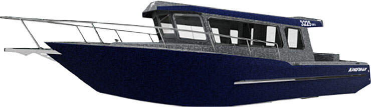 3D render of dark blue and grey Kingfisher 3225 GFX Boat